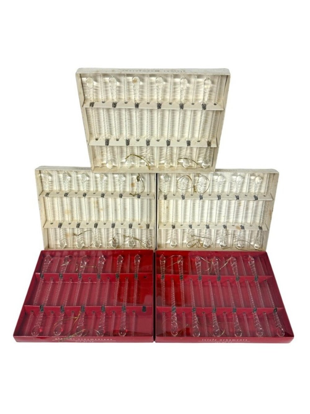 Pier 1 Clear Blown Glass Icicle Christmas Tree Ornaments 7” Lot Of 59